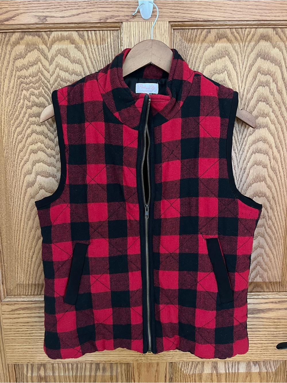 Pink Lily Red & Black Buffalo Check Quilted Vest